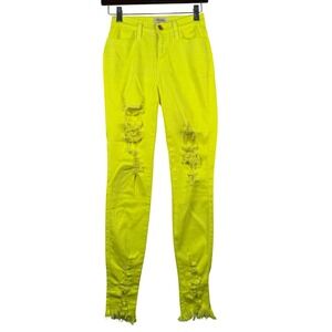 Vibrant M.I.U 3 Skinny Jeans Neon Yellow Distressed Ripped Streetwear USA Made